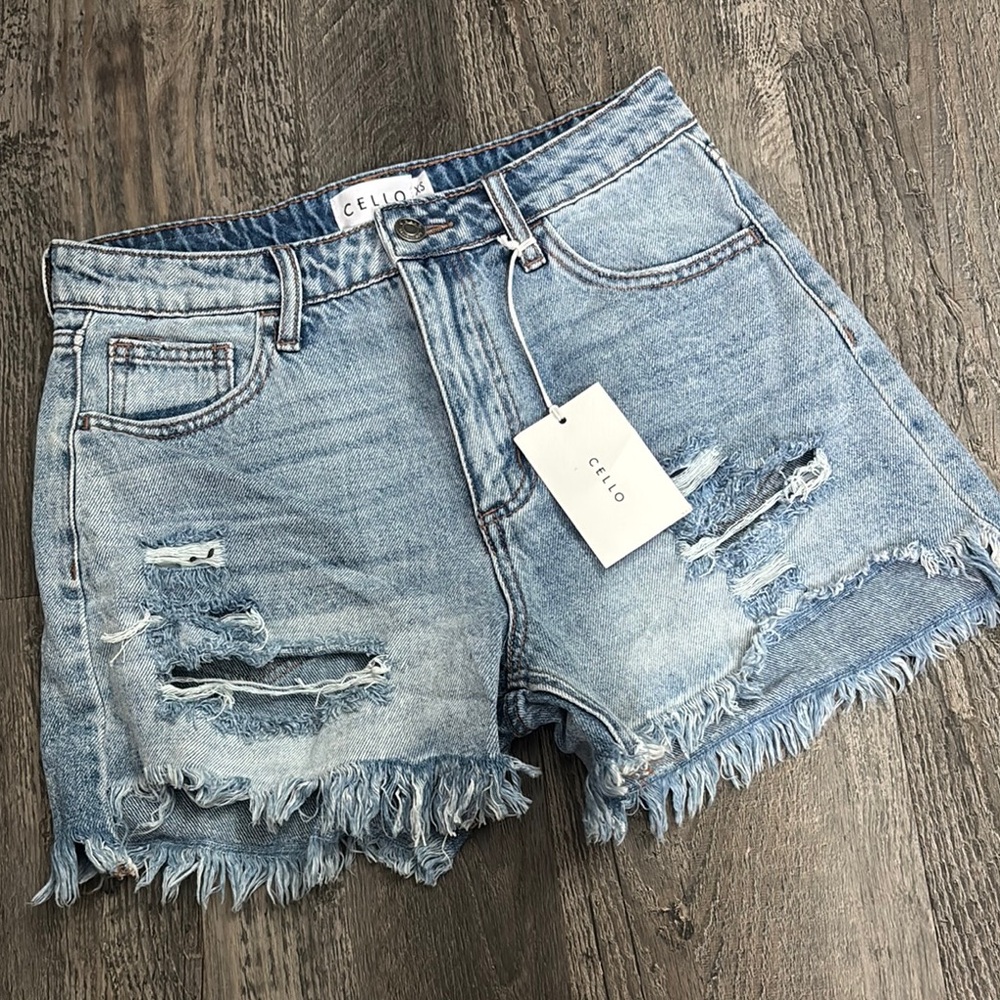 Cello Blue Distressed Jean Shorts Frayed Hem